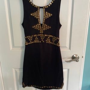 Free People Navy Blue Dress with Cut outs and Gold Embellishments, Size Small